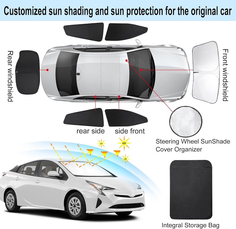 TINGLU Window Shades for Toyota Prius Hatchback 2016-2022 (NOT for Prius C or Prius V) Accessories Car Side Full Windows Rear Triangular Windshield Sun Shade Sun UV Rays Privacy Protection 6PCS - Image 3